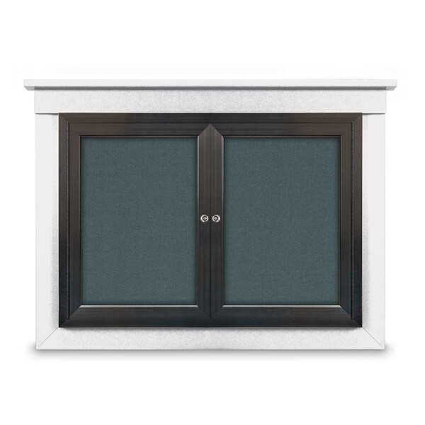 48"x36" 2-Door Enclosed Letterboard, Header, Grey Vinyl/Lt Oak